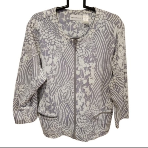 Alfred Dunner Gray Patterned Full Zipper Unlined Jacket Gray White 20 - Picture 4 of 10